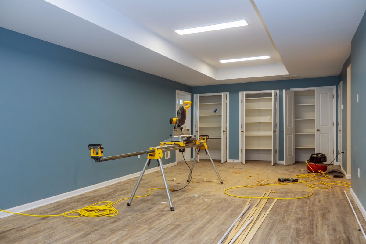 Interior construction of housing with drywall installed door for a new home before installing